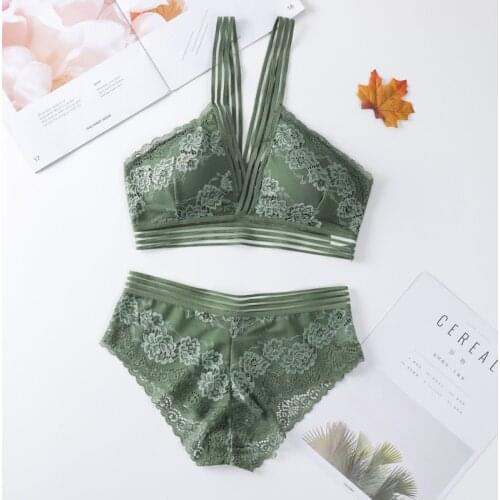 ATHVOTAR Deep V-Neck Underwear Sets Sexy Lace Padded Bralette Women Beautiful New Lingerie Suits Panties