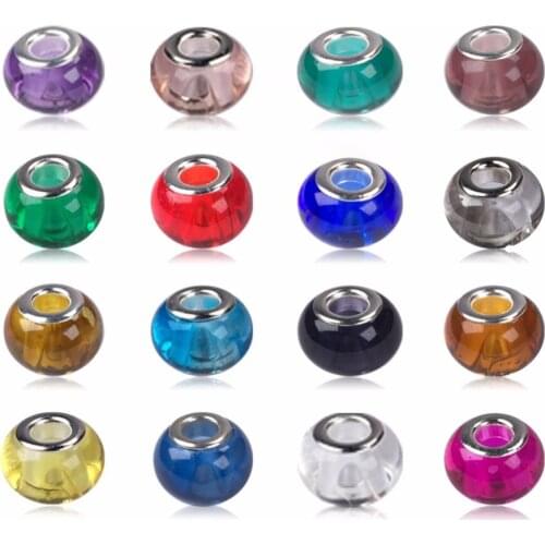 10PCS/lot 14.5x11mm Mixed Color Rondelle,European Large Hole Glass Beads with Silver Brass Core for Diy Charm Bracelet