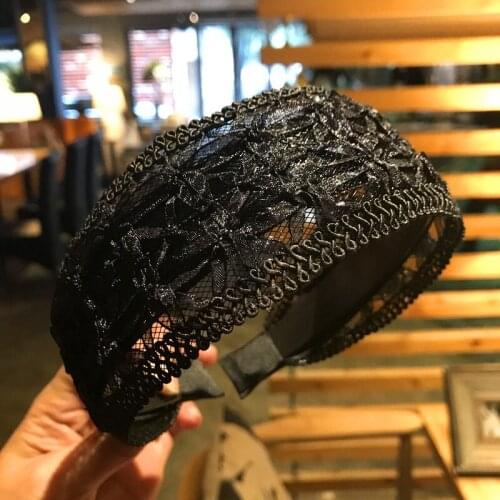 Lace Lace Super Fairy Wide Side Hollow Knitting Headband with Teeth Headband Ladies Bow Hair Accessories