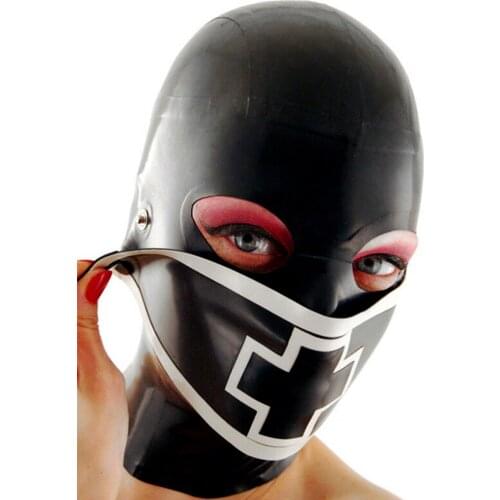 Latex Hood with Removable Mouth Mask Handmade Cosplay Club Wear Rubber Costumes sex toys for couples adult toys