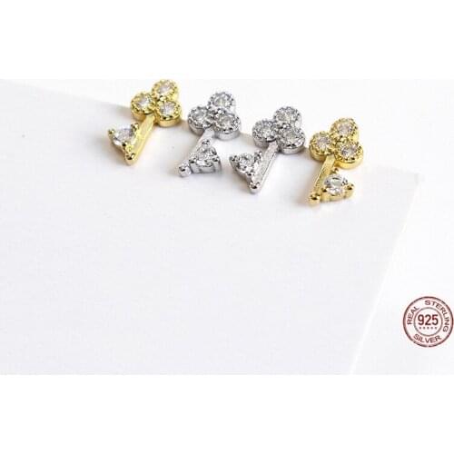 LKO 925 Sterling Silver Gold/Silver Colour Set A Zircon Key Ear Studs Fashion Simplicity Stud Earrings Jewelry New Hot Sale Ear