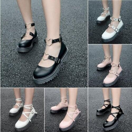 Lovely Women Shoes Girly Girl LOLITA Shoes JK Uniform Shoes PU Leather Heart-shaped Ankle-strap Mary Jane Shoes