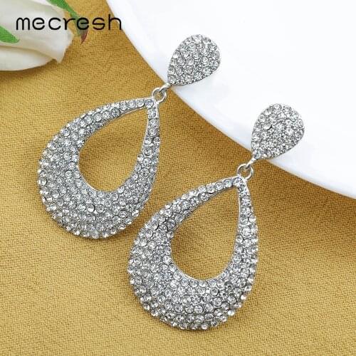 Mecresh Fashion Elegant Bridal Earrings Crystal Rhinestone Pendientes Silver Color Multicolor Wedding Jewelry Gift MEH1734