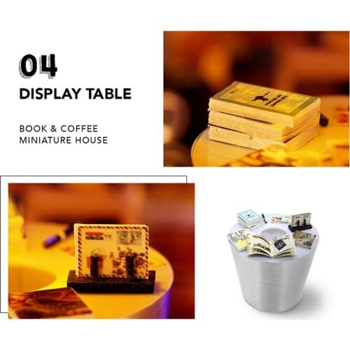 Handcraft Miniature Dollhouse LED Light & Battery Case Crafts Book & Coffee House Book Store Cafe Shop Doll House for Girls