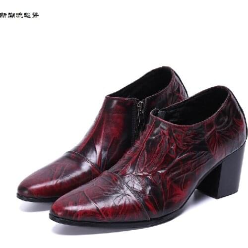 Men high heels genuine leather red wedding party oxford shoes for men zipper dress office zapatos hombre pointy formal zapatos