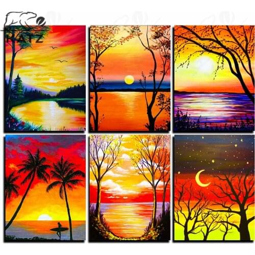Color Sunset Diamond Painting Landscape Painting Embroidery Crossing Diy Beach Mosaic Art Gift Cross Stitch Home Decoration