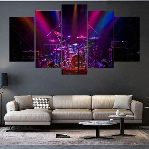 Wall Art 5 Pieces Canvas Painting Awesome Purple Drums Set Poster Pictures Home Decor Living Room HD Printed Poster