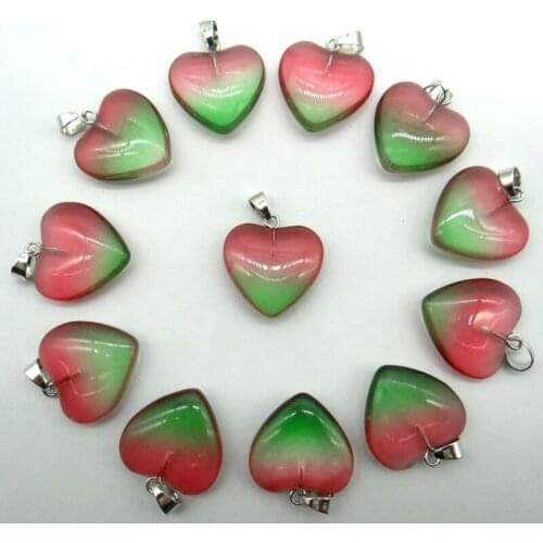 Natural stone Quartz Crystal Turquoises Titanium Crystal Heart-shaped pendant for diy Jewelry making necklace Accessories12PCS