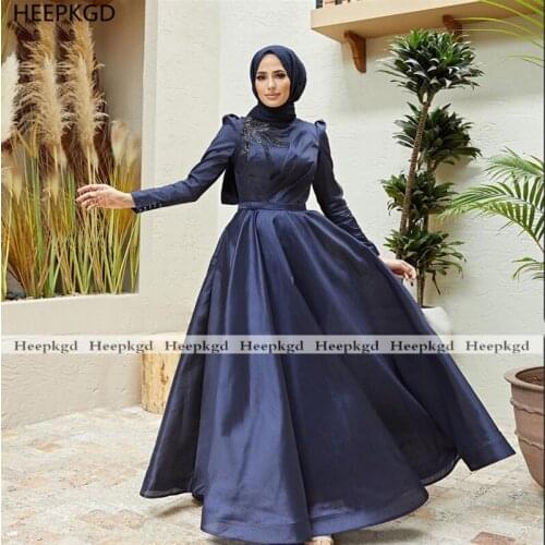 New 2021 Muslim Evening Dress Long Sleeves A Line Beads Orange Arabic Women Wedding Party Formal Occasion Gowns Custom Made