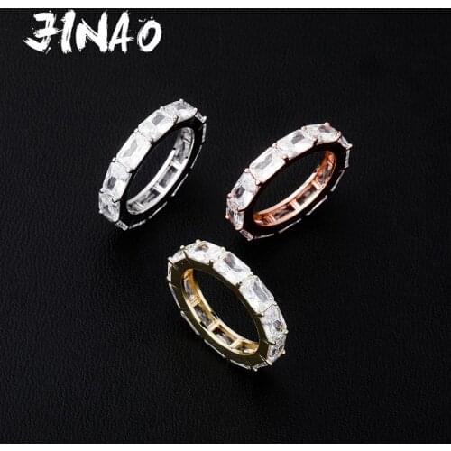 JINAO New Square Cubic Zirconia Stones Iced Out Micro Pave Rings Cool Men Women Couple Gold Color Rings Hip Hop Jewelry Gift