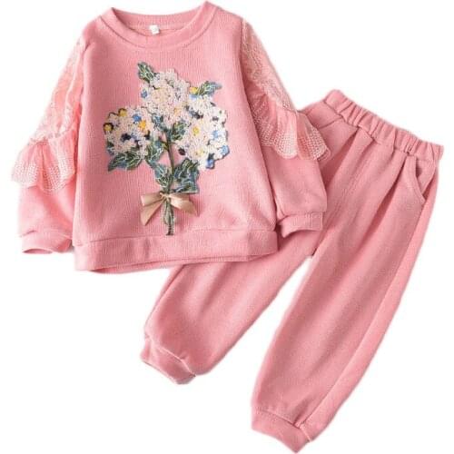 Girls' new suits spring autumn net red Korean childrens western style middle and small childrens embroidered two-piece suit