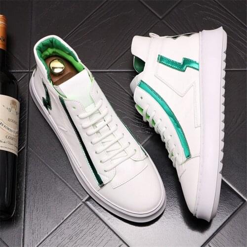 Autumn Hip Hop Men Casual Board Shoes White Leather Sneaker Platform Flats Ankle Boots Chaussure Homme