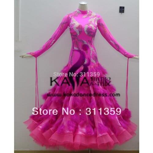 KAKA DANCE B1405,New Pink Color Ostrich Feather Ballroom Standard Dance Dress,Waltz Competition Dress,Women,Ballroom Dance Dress