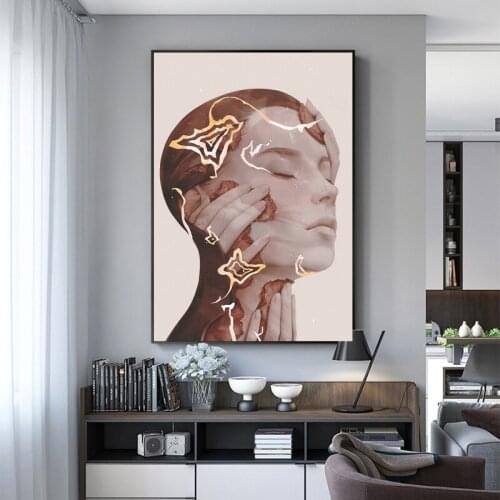 Portrait of A Woman with Artistic Conception Canvas Painting Wall Nordic Posters and Prints Wall Pictures for Living Room Decor