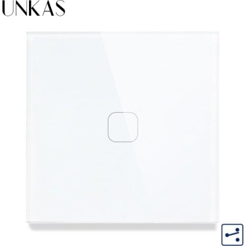 UNKAS EU Standard Touch Switch 1 Gang 2 Way Touch Switch, Crystal Glass Panel Light Wall Touch Screen Switch