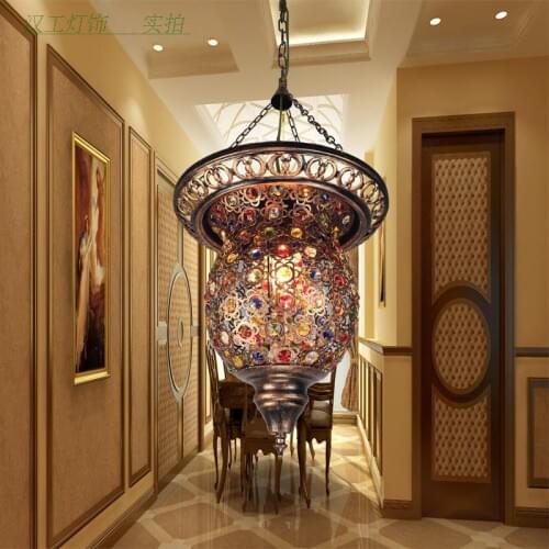 Turkish Moroccan Bohemia Turkish Pendant Light Mosaic Stained Glass Corridor Stairwell Cafe Restaurant Hanging Light Lamp