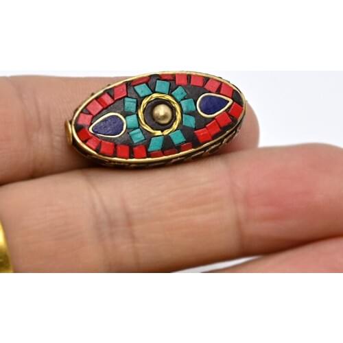 TZ-D01 Oval Eye Retro Nepal Beads Handmade Red Coral Tibetan Bead Antique Golden For Jewelry Components Making DIY Bracelets
