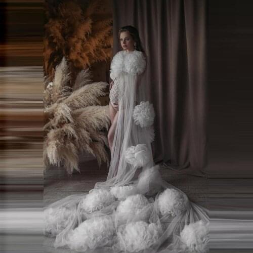 2021 Unique Flower Long Women Dresses To Photo-shoot See Thru Robe Femme Summer Tulle Robes Custom Made Any Color