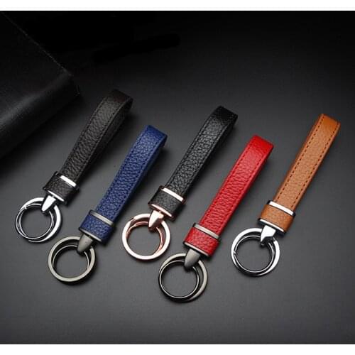 Vintage Leather Strap Keychain Double Ring Keyfob Holder fit DIY Trinket Lanyard Waistband Accessories Keyrings Unisex Jewelry