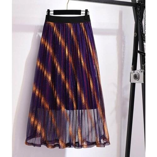 Summer mesh striped skirt women plus size waist 97-150cm hip 160cm 4XL 5XL 6XL 7XL 8XL a-line skirt women fuchsia color