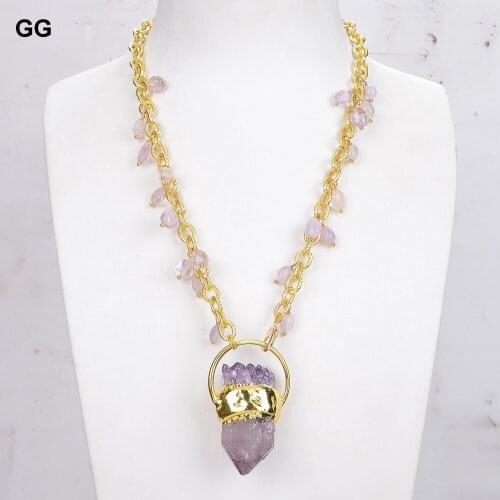 GuaiGuai Jewelry Purple Amethyst Gold Plated Brass Chain Necklace Super Seven Amethyst Pendant