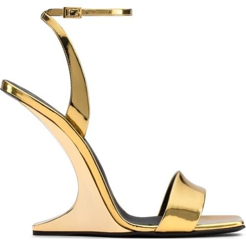 2021 Summer Metallic Sandals Women Mirror Ankle Strap Super High Heels Shoes Women Fashion PU Ladies Shoes Zapatos De Mujer