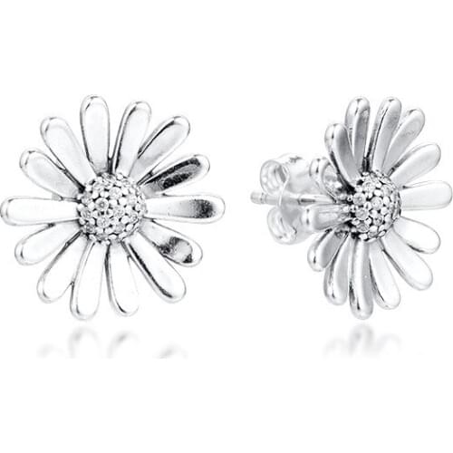 Pave Daisy Flower Statement Earrings 925 Sterling Silver Jewelry For Woman Make up Fashion Female Earrings Party Jewelry