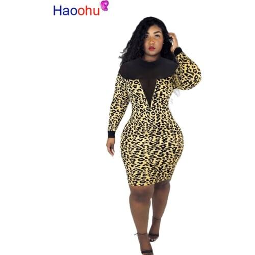 Women Winter O Neck Full Sleeve Mesh See Through Mini Dress Camouflage Leopard Print Sexy Night Club Party Bodycon Dresses