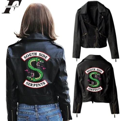 Riverdale PU Printed Logo Southside Riverdale Snakes Winter Jacket and Coats Women 's Jackets Streetwear Short Thin Zipper Slim