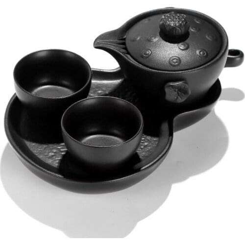 1 pot 2cups Tea Set antique rough pottery with Ceramic tea tray Portable travel Tea Set Chiense Kung Fu tea gift Free Shipping