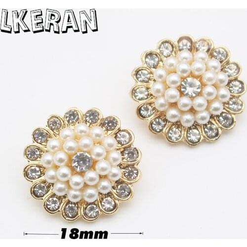 New 28mm 10Pcs Flower Ivory Pearl Rhinestone Decorative Buttons For Clothing Needlework Shank Sewing Accessories Craft Supplies