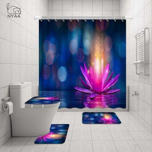 180x180cm purple Flower Abstract Lotus Shower Curtain Fabric Bathroom Curtains Set Non-Slip Rugs Toilet Lid Cover Mat Carpet