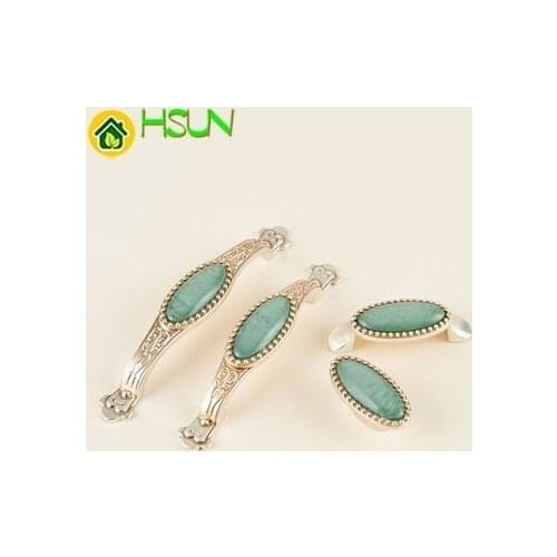 2 pcs Antique Silver Dresser Knob Drawer Pull Knobs Green Porcelain Kitchen Cabinet Door Handle Furniture Hardware