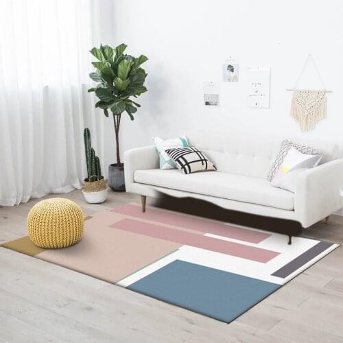 200*300cm Fashion Modern Nordic Morandi Blue Pink Geometric Square Living Room Bedroom Kitchen Bedside Carpet Floor Mat