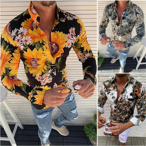 2020 M-3XL Fashion Hawaiian Men Floral short Sleeve V Neck T-shirt Casual Shirts Top