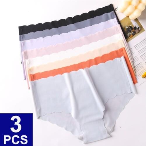 3PCS/Lot Sexy Underwear Women Panties Briefs Wavy Edge Ice Silk Sexy Lingerie Women Seamless Panties Women Tangas Mujer Bragas