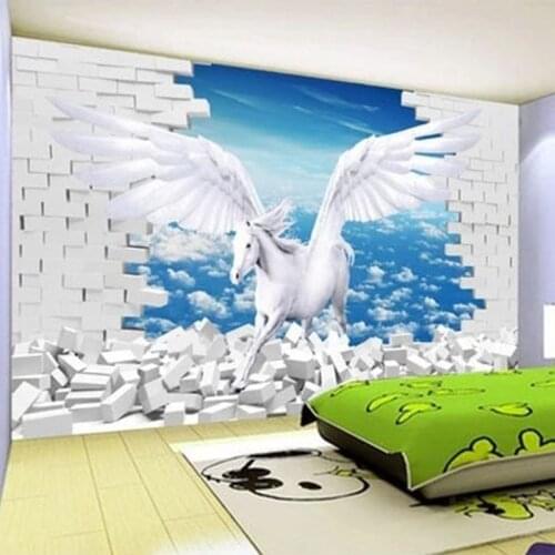 Custom Mural Wallpaper 3D Stereo Creative Space White Horse Wall Paper Living Room TV Sofa Childrens Bedroom Home Decor Fresco