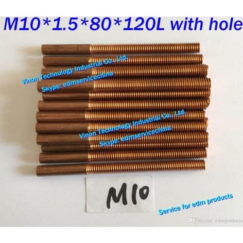 5PCS Pack) M10*1.5*80*120mm edm Copper Thread Electrode with hole (thread length 80mm), Tapping electrode orbital M10 for EDM