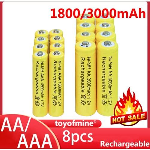 8+8 X AA AAA 1800mAh 3000mAh Rechargeable Battery 1.2V Yellow