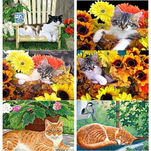 5D DIY Diamond Painting Cute Cat Diamond Embroidery Animal Scenery Cross Stitch Full Square Round Drill Home Decor Manual Gift