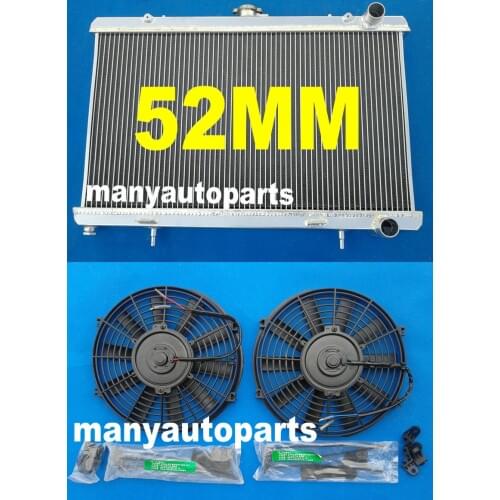 52mm aluminum radiator + 2*fans for Nissan SILVIA 180SX S13 CA18DET 1989-1994 MT 89 90 91 92 93 94