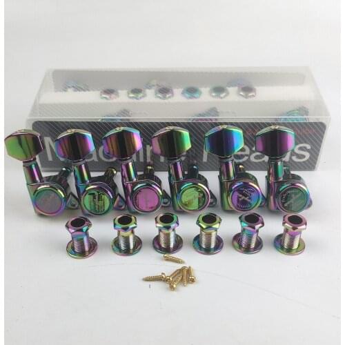 Guyker Guitar Locking Tuners (3L+3R)-1:18 Lock String Tuning Key Pegs Machine Head Replacement for ST TL SG LP-Chameleon Rainbow