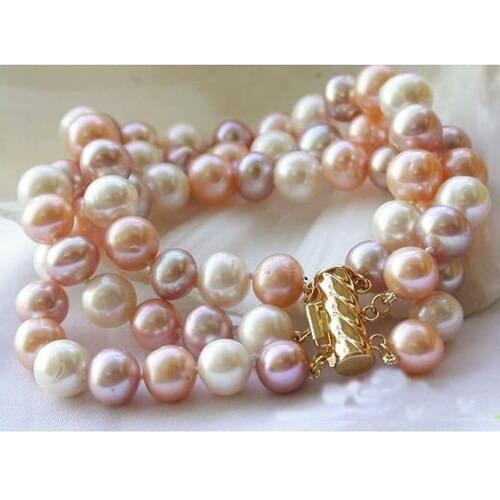 Unique Pearls jewellery Store Long 3row 10mm Multicolor Round Freshwater Pearl Bracelet Fine Pearl Jewelry Charming Women Gift