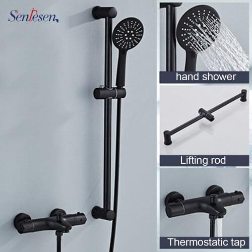 Senlesen Black Bathtub Faucet Bathroom Shower Tap brass wall mount with ABS hand shower set Single Handle