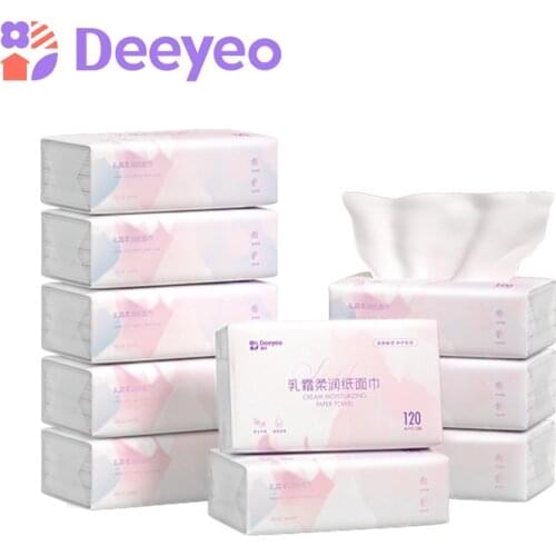 Deeyeo Paper 3-Ply Virgin Wood Pulp Leaf Embossing Disposable Soft Newborn Hand Mouth Baby Tissues120piecesX5pack