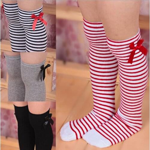 Baby Stockings Kid Princess Stockings Korean Baby Girls Stripe Bowknot High Stocking Cotton Autumn Knit Knee Stocking