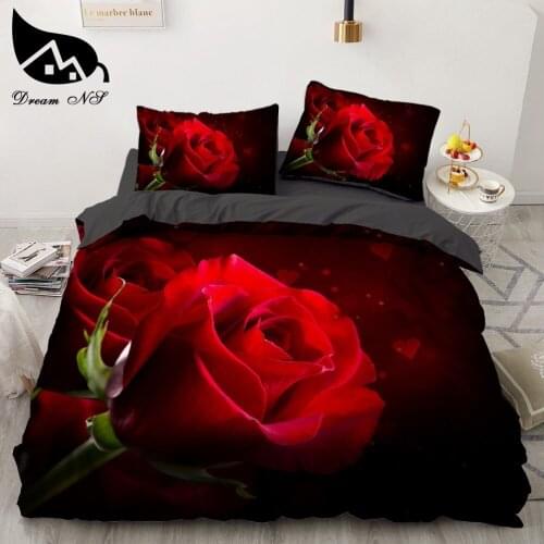 Dream NS Red Rose New Beautiful 3D Flower Rose Feast Pattern Bedding Set Bed Duvet Cover Bed Pillowcase set