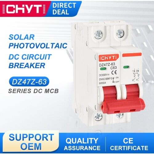 DZ47Z-63 2P DC 550V Solar Mini Circuit Breaker 6A 10A 16A 20A 25A 32A 40A 50A 63A MCB For Photovoltaic System