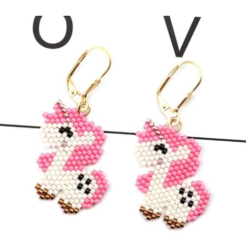 FAIRYWOO Sweet Heart Unicorn Earring Women Pink Pendientes Jewelry Handmade Beads Earrings Fantastic Cute Animals Dangle Earring