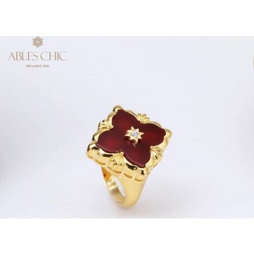 925 Silver 18K Gold Tone Garnet Agate Clover Rings Zircon Four Leaves Lucky Celtic Wedding Band Premium Retro Fine Jewelry